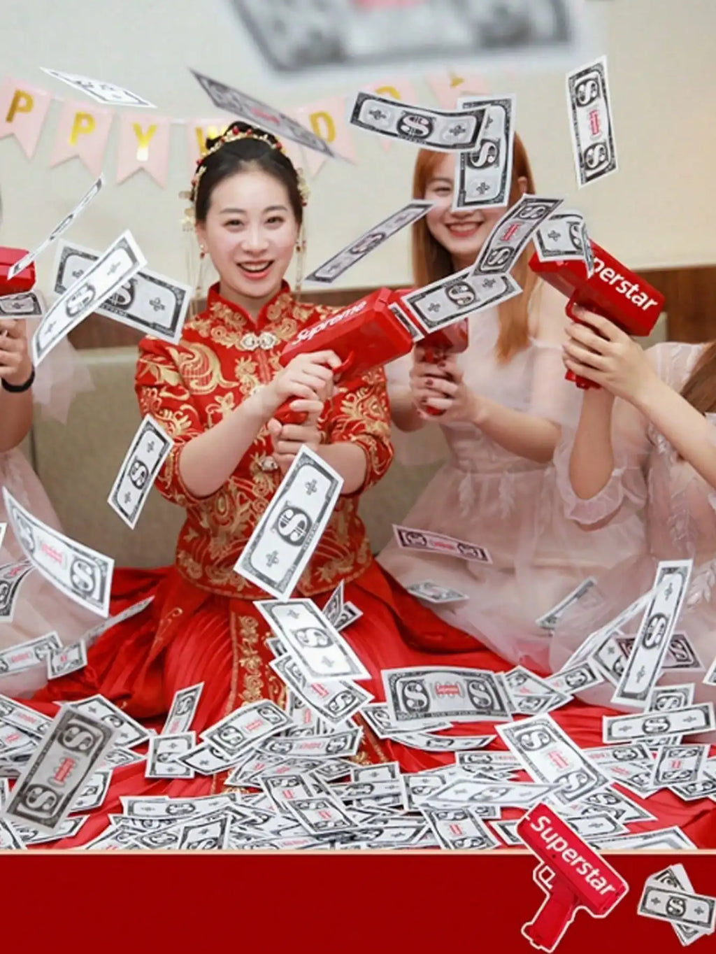 1Set Cash Cannon Money Gun for Wedding, Parties and Fun Include 50 Fake Dollar- Red