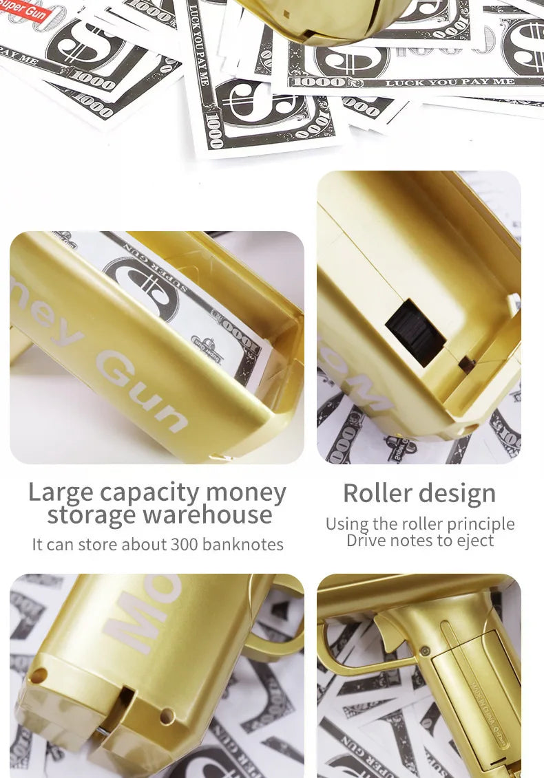 Banknote gun game toys Pistol Party Golden Money Gun Party toys Games Cash Funny toys Wedding Golden Money gun celebrate toy
