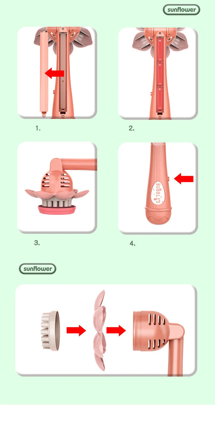 Bubble Machine Sunflower 23 Hole Electric Automatic Bubbles Gun Soap Blowering Outdoor Party Toys for Girls Children Xmas Gifts