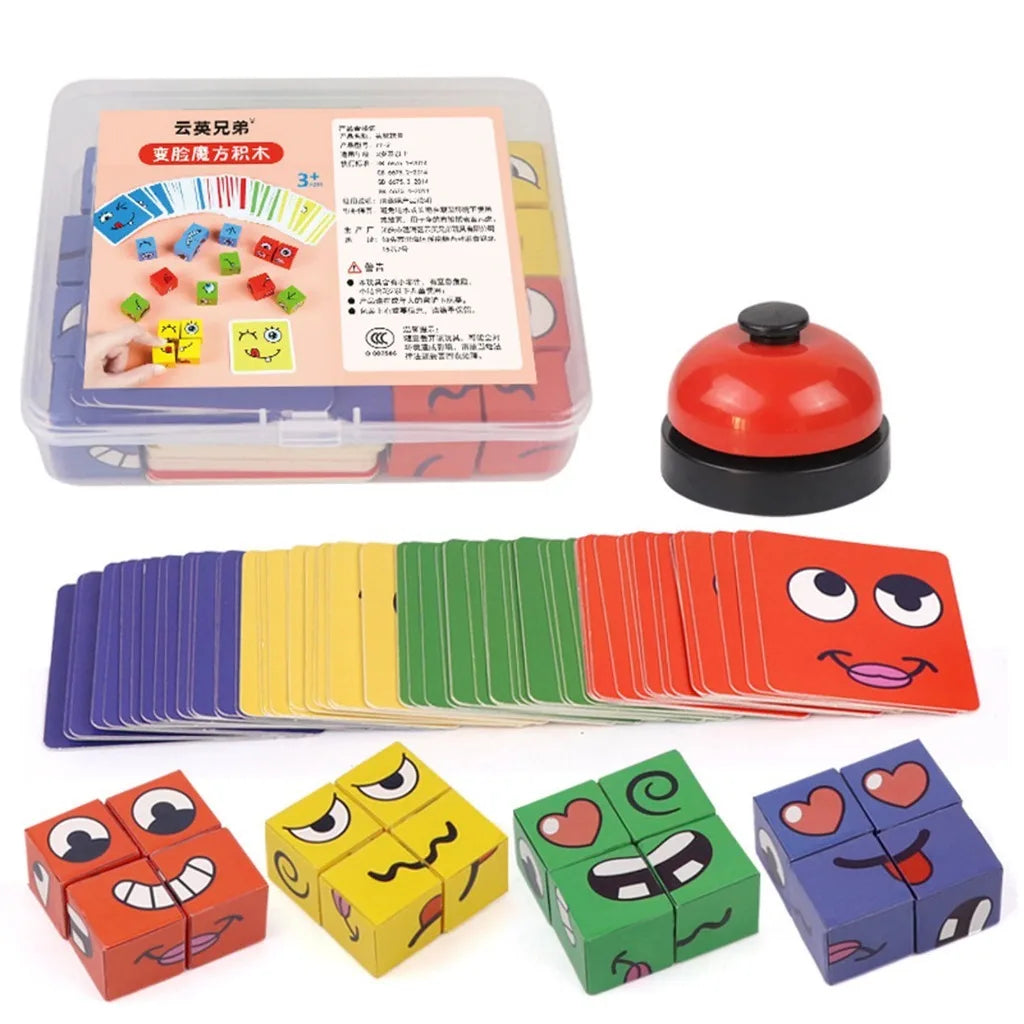 New Children's Facial Expression Changing Puzzle Building Blocks Children's Early Education Montessori Cube Tabletop Game Gifts