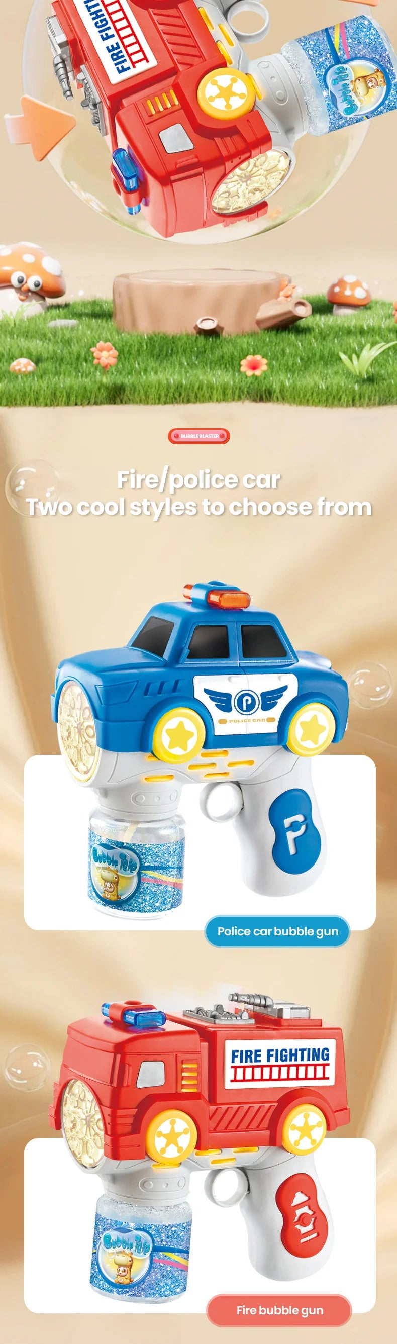 Bubbles Car Firetruck Electric Bubble Machine Police Truck Police Car Soap Bubbles Guns Kids Outdoor Games Party Toys Boys Girls