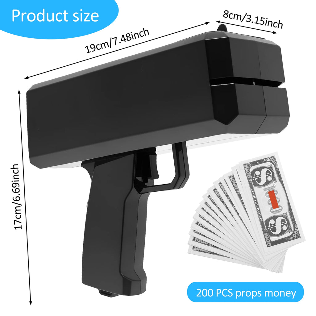 Handheld Cash Shooter with 200 Prop Cash for Wedding Birthday Game Movies Bachelor Props Party Celebration Spray Money Gun Toy
