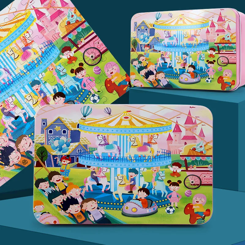 100 Pieces Puzzles for Kids Cartoon Animal Dinosaur Jigsaw Puzzle Montessori Games Children Educational Toys for Boys Girls