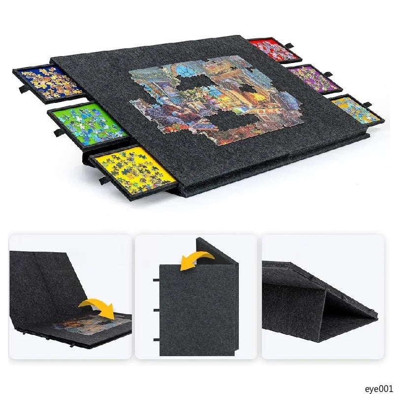 Foldable Puzzle Mat With Sorting Trays Felt Jigsaw Puzzle Storage Mat Portable Organizer for Unfinished Puzzles Pieces Home Use