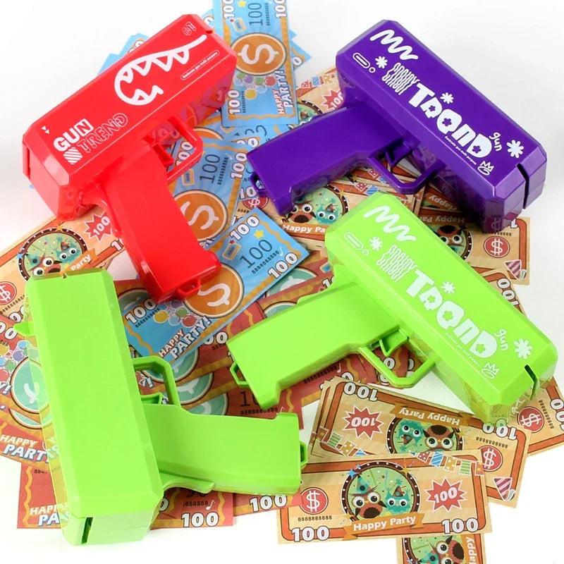 Cute Mini Prop Money Gun Paper Playing Spary Cash Shooter Gun Wedding Birthday Bachelor Party Celebration Supplies Kids Toys