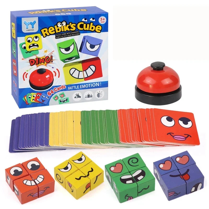 New Children's Facial Expression Changing Puzzle Building Blocks Children's Early Education Montessori Cube Tabletop Game Gifts