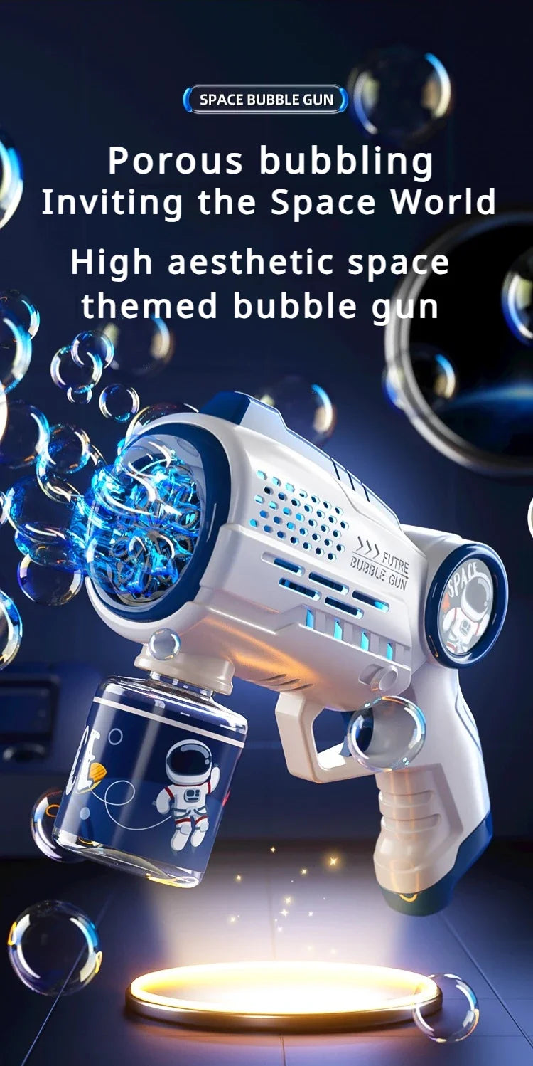 Electric Space Soap Bubble Gun Automatic Bubble Machine Maker Lights Astronaut Outdoor Games Park Toys for Kids Children's Gift