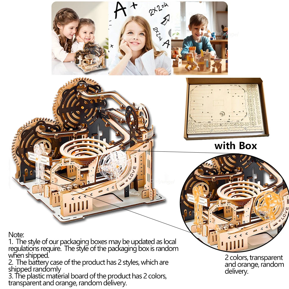3D Wooden Puzzle Marble Run Set DIY Assembly Building Model Kit STEAM Engine Educational Toys for Adult Kids Birthday Gifts
