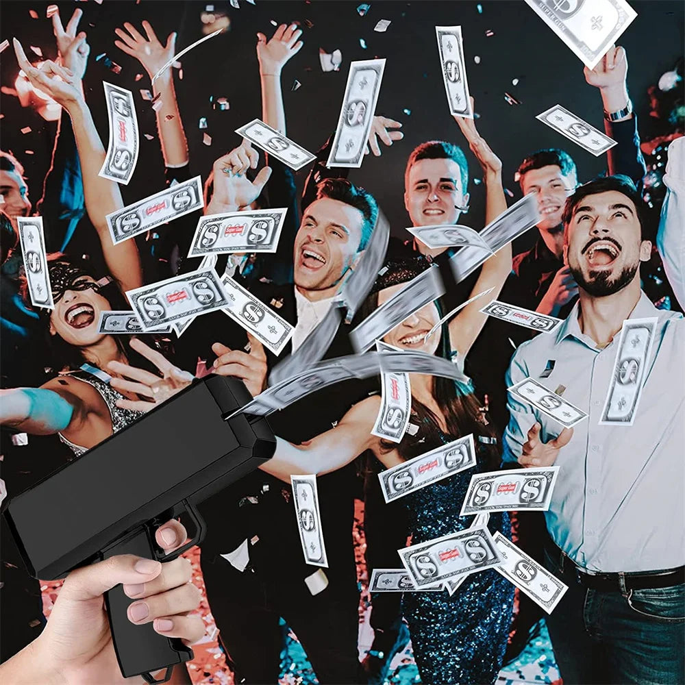 Money Shooter Gun That Look Real Fake Money Gun Shooter with Prop Money Handheld Spary Cash Gun for Game Movies Party Supplies