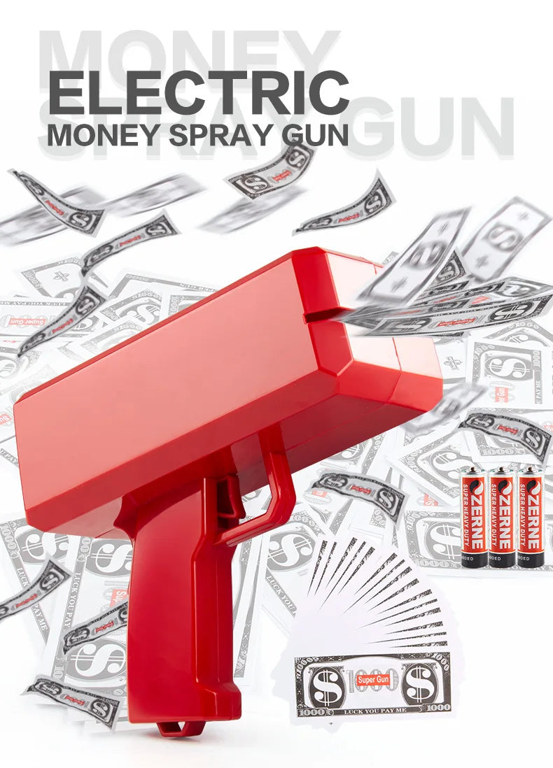 Banknote gun Party Games Pistol Party toys Games Cash Cannon Funny toys gun for banknotes Wedding Golden 100pcs fake money bills