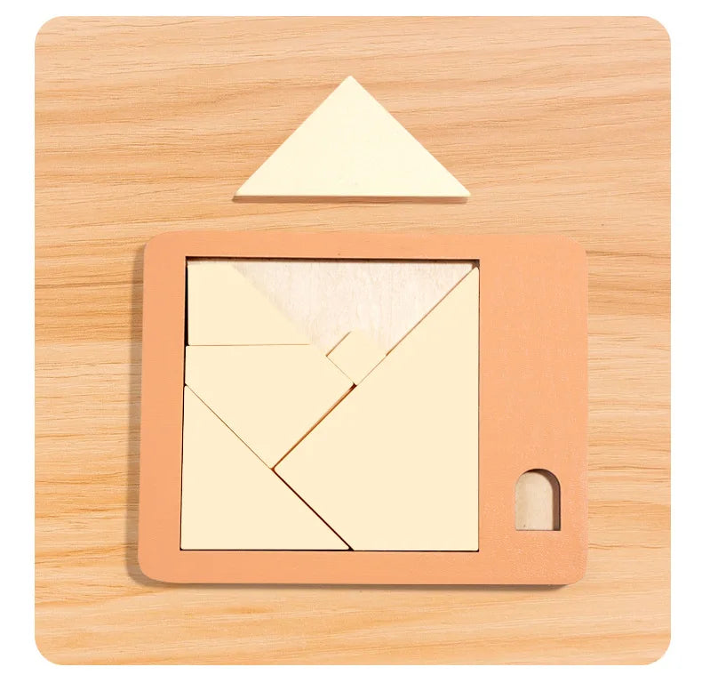 Wooden Tangram Board Puzzle Game Montessori Shape Puzzle Sorting Games Toy Colorful Tangram Educational Pattern Toy For Children