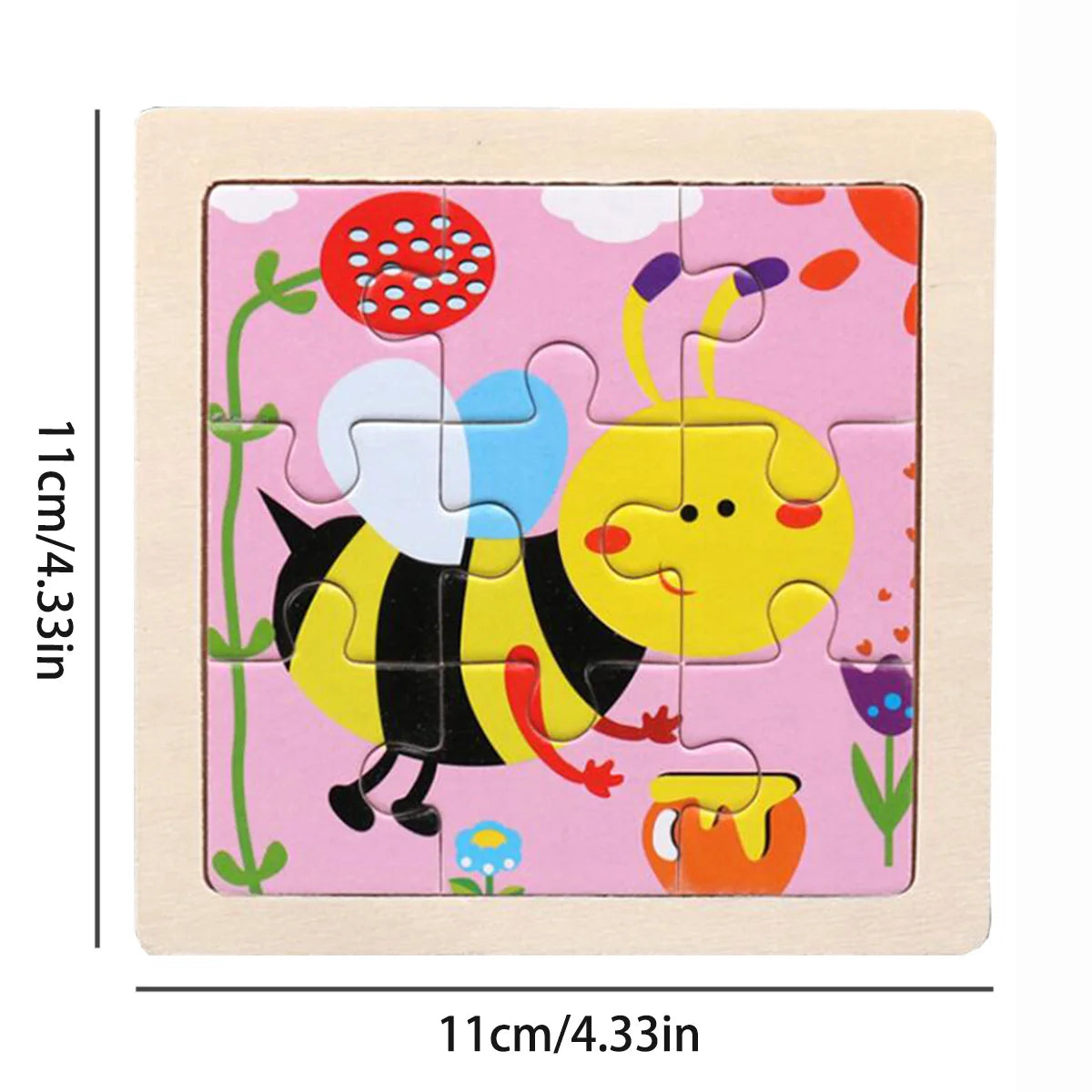 11cm/4.33in Wooden Jigsaw Puzzle Cartoon Animal Traffic Car Wood Puzzles for Kids Montessori Games Children Educational Toys