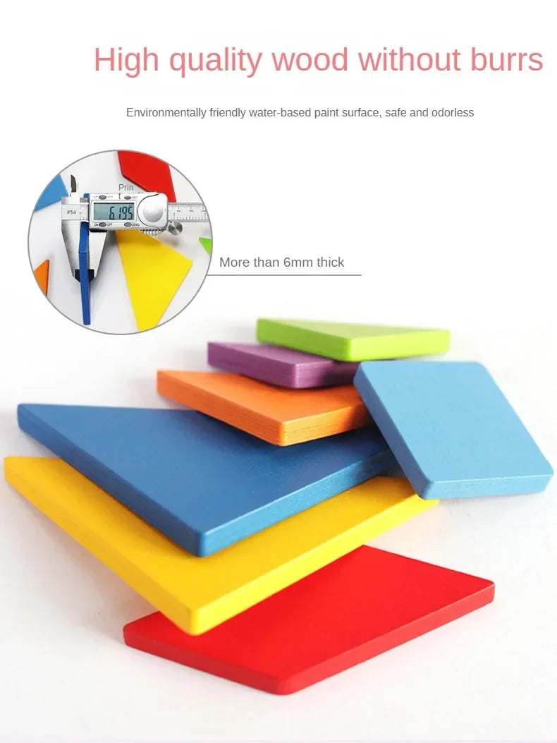 3D Wooden Pattern Animal Jigsaw Puzzle Colorful Tangram Toy Kids Montessori Early Education Sorting Games Toys Children Gift