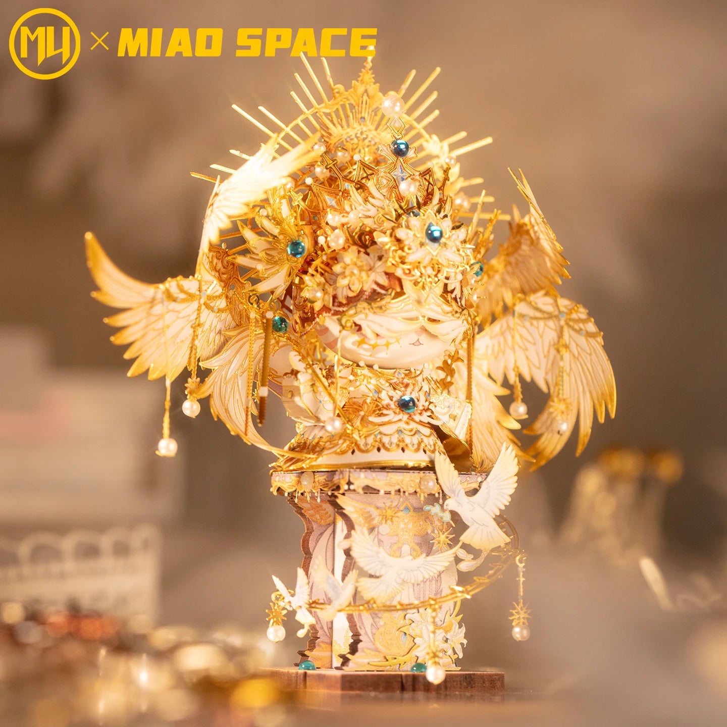 MU X MIAO SPACE Angel Cat 3D Metal Puzzle DIY Handcraft Educational Puzzle Toy Desktop Office Decoration Stress Relief Gift for