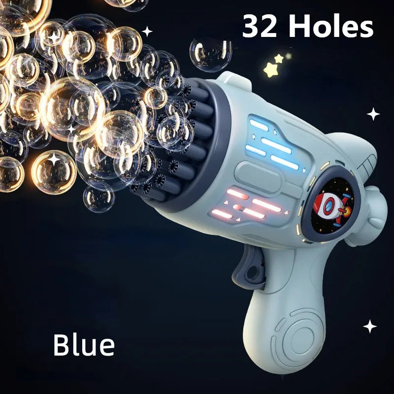 32 Holes Children Bubble Gun Toys LED Light Astronaut Shape Electric Automatic Soap Bubbles Machine for Kids Outdoor Toys Gifts