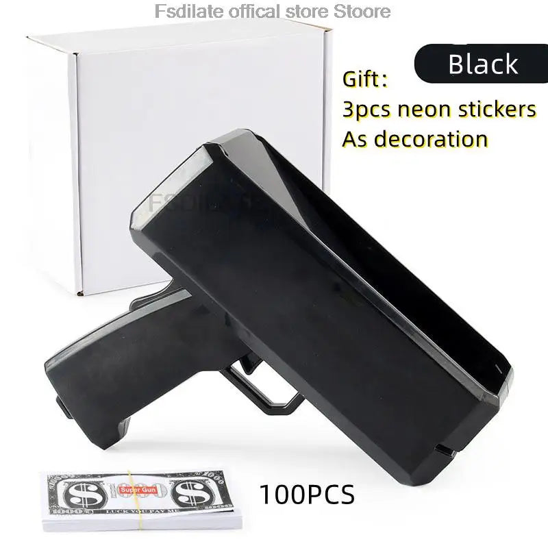 Banknote gun Party Games Pistol Party toys Games Cash Cannon Funny toys gun for banknotes Wedding Golden 100pcs fake money bills