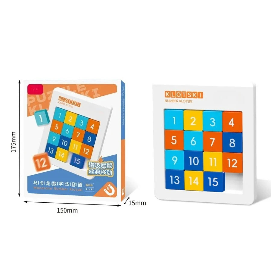 Number Klotski 4x4 Macaron Magnetic Speed Sliding Block Game Educational Puzzle Toy Brain Tester for Kids Children Birthday Gift