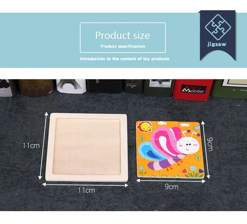 11cm/4.33in Wooden Jigsaw Puzzle Cartoon Animal Traffic Car Wood Puzzles for Kids Montessori Games Children Educational Toys