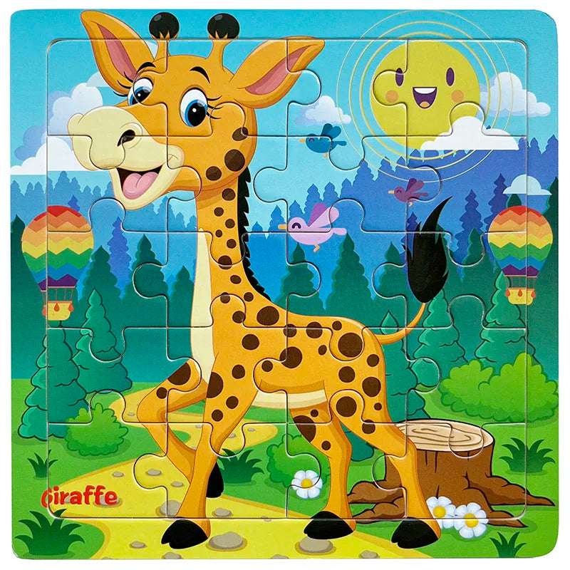 20piece Wooden Puzzle Cartoon Animals Car Letter Number Pattern Jigsaw Puzzles Game Kids Educational Learning Toys for Children