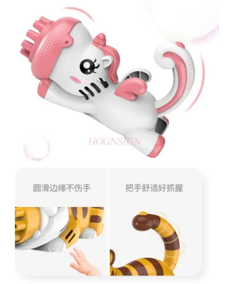 Tiger Blowing Bubble Machine Children's Handheld Gatling Machine Gun Electric Girl Heart Pop Toy
