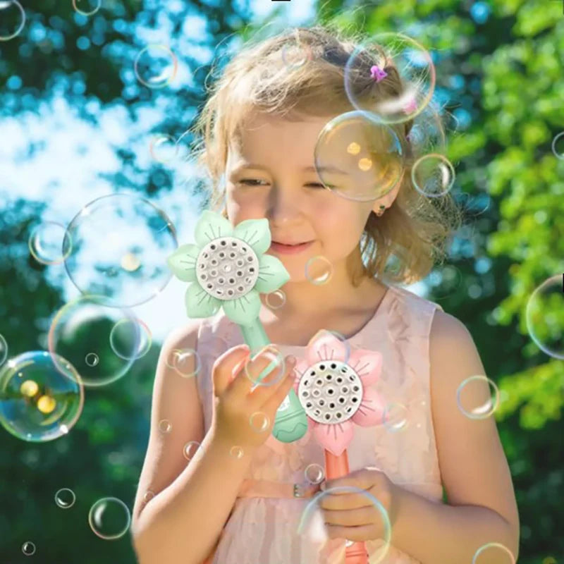 Bubble Machine Sunflower 23 Hole Electric Automatic Bubbles Gun Soap Blowering Outdoor Party Toys for Girls Children Xmas Gifts