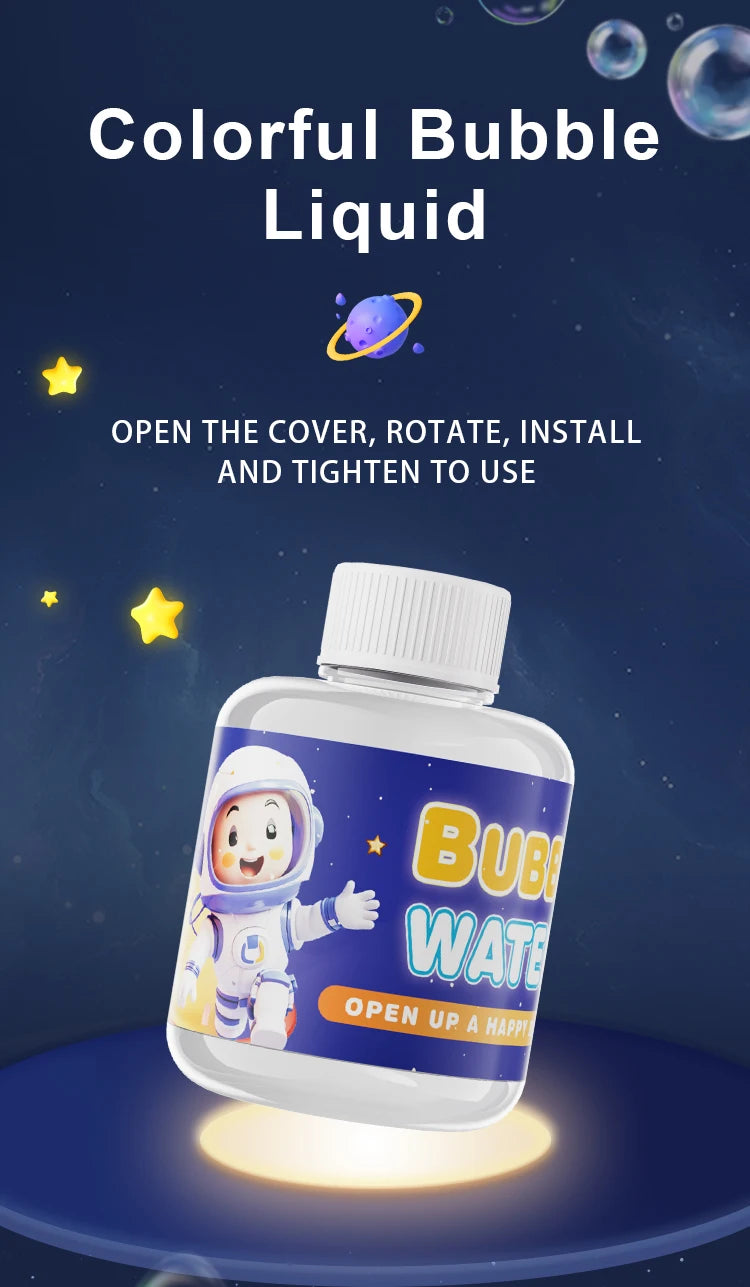 Space Astronauts Fully Automatic Bubble Gun Rocket Bubbles Machine Automatic Blower with Bubble Liquid Toy for Kids Bubble Gift