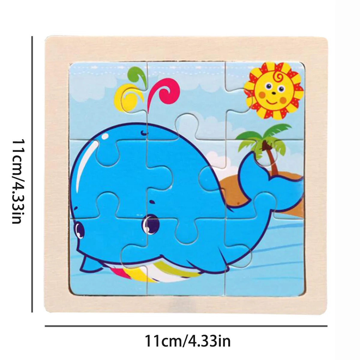 11cm/4.33in Wooden Jigsaw Puzzle Cartoon Animal Traffic Car Wood Puzzles for Kids Montessori Games Children Educational Toys