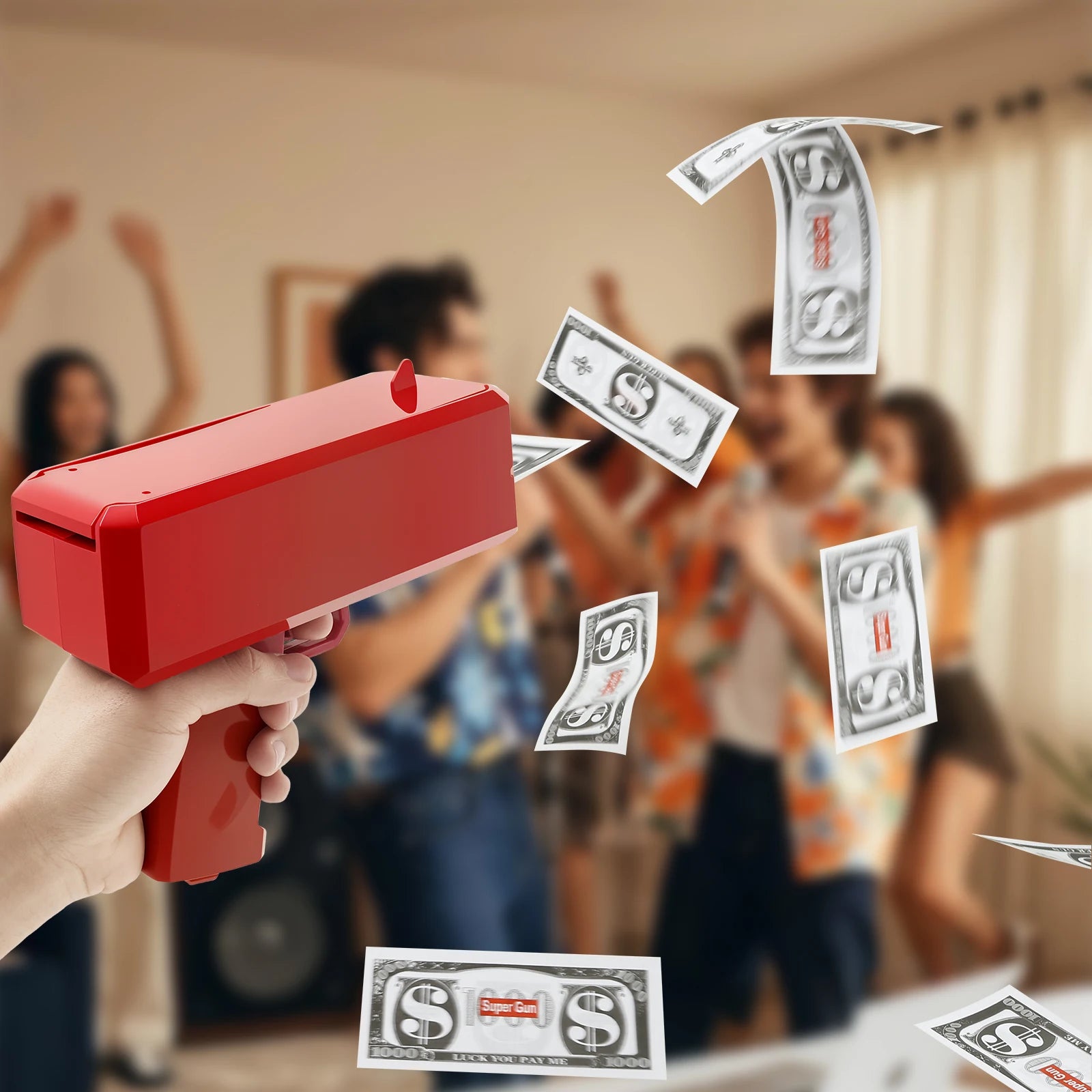 Handheld Cash Shooter with 200 Prop Cash for Wedding Birthday Game Movies Bachelor Props Party Celebration Spray Money Gun Toy