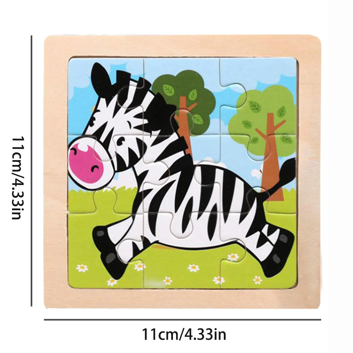 11cm/4.33in Wooden Jigsaw Puzzle Cartoon Animal Traffic Car Wood Puzzles for Kids Montessori Games Children Educational Toys