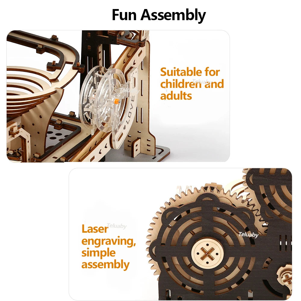 3D Wooden Puzzle Marble Run Set DIY Assembly Building Model Kit STEAM Engine Educational Toys for Adult Kids Birthday Gifts