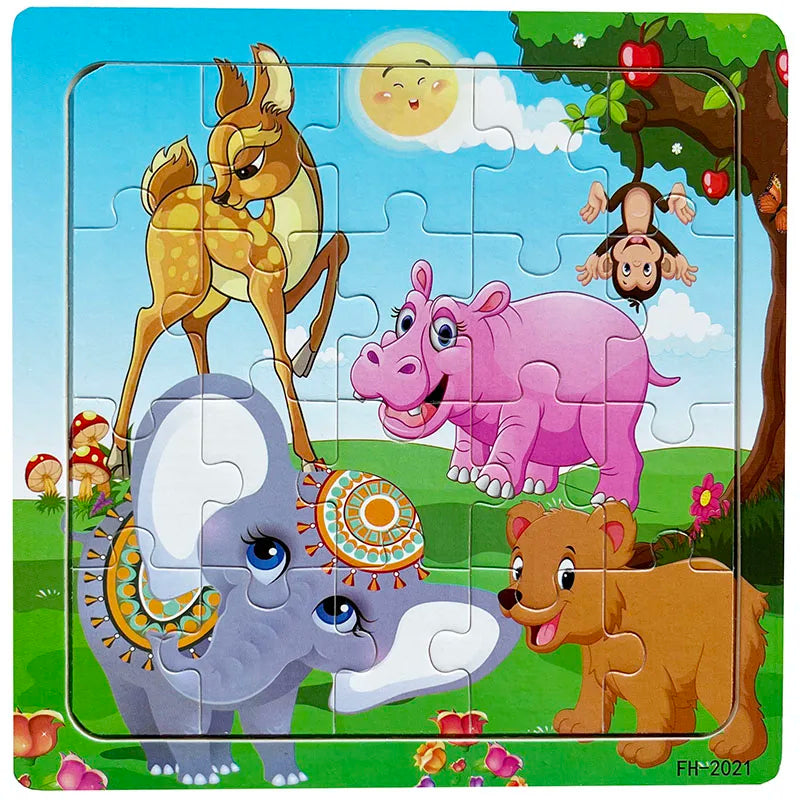 20piece Wooden Puzzle Cartoon Animals Car Letter Number Pattern Jigsaw Puzzles Game Kids Educational Learning Toys for Children