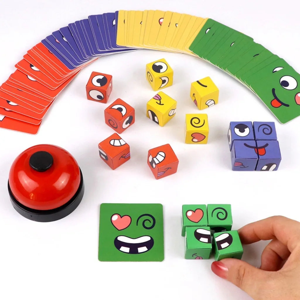 New Children's Facial Expression Changing Puzzle Building Blocks Children's Early Education Montessori Cube Tabletop Game Gifts