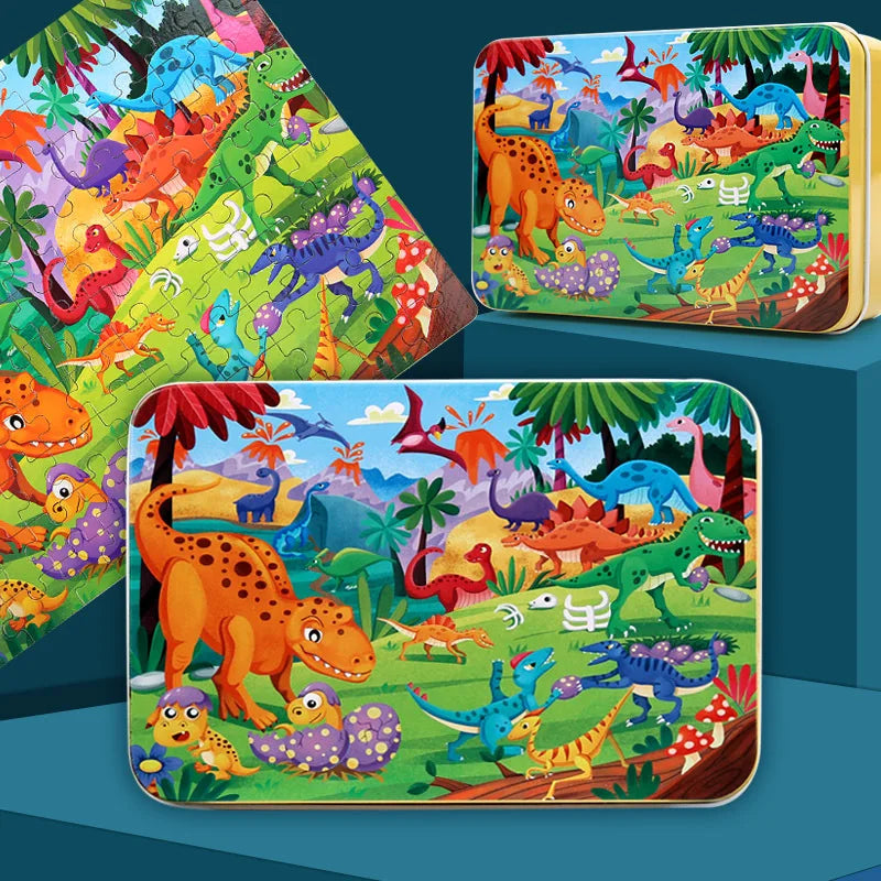 100 Pieces Puzzles for Kids Cartoon Animal Dinosaur Jigsaw Puzzle Montessori Games Children Educational Toys for Boys Girls