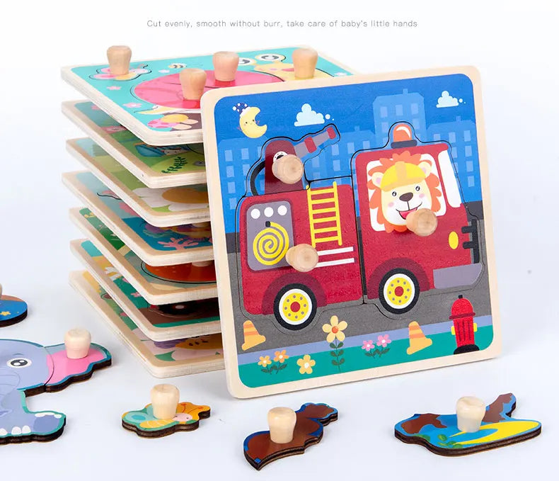 Baby Toys Montessori Wooden Puzzles Children Toys Hand Grab Board Animals Cognition Educational Learning Toys For Kids 1-3 Years