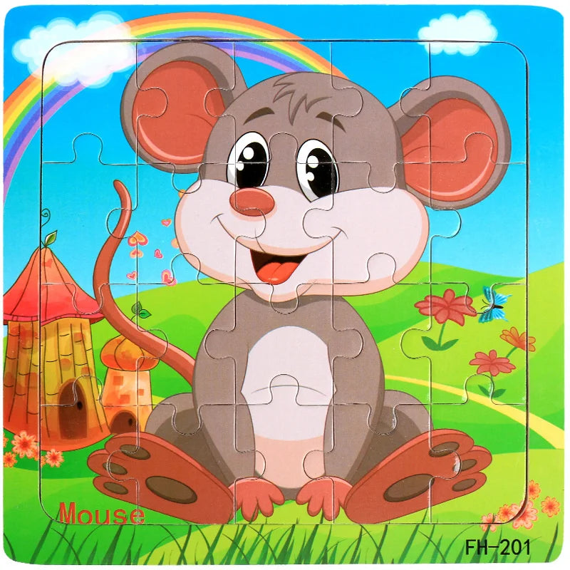New 20 Piece Wooden 3d Puzzle Cartoon Animal Vehicle Jigsaw Puzzle Montessori Educational Toys For Kids 3-6 Years Old