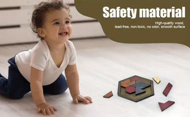 Hexagon Tangram Puzzle, Wooden Puzzle Toys for Children and Adults, Challenging Puzzles Wooden Brain Teasers Puzzle for Adults