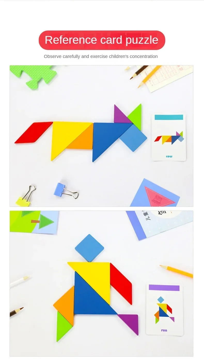 3D Wooden Pattern Animal Jigsaw Puzzle Colorful Tangram Toy Kids Montessori Early Education Sorting Games Toys Children Gift