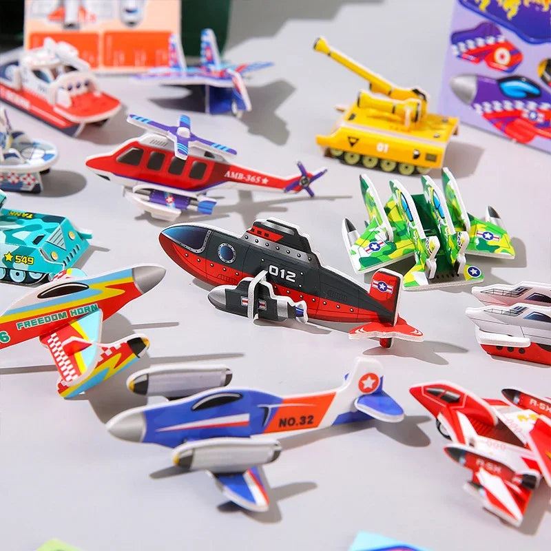 30Pcs a set 3D DIY Puzzles Toys Mini Aircraft Tanks Animal Dinosaur Model Paper Jigsaw Puzzles for Kids Early Educational Toy