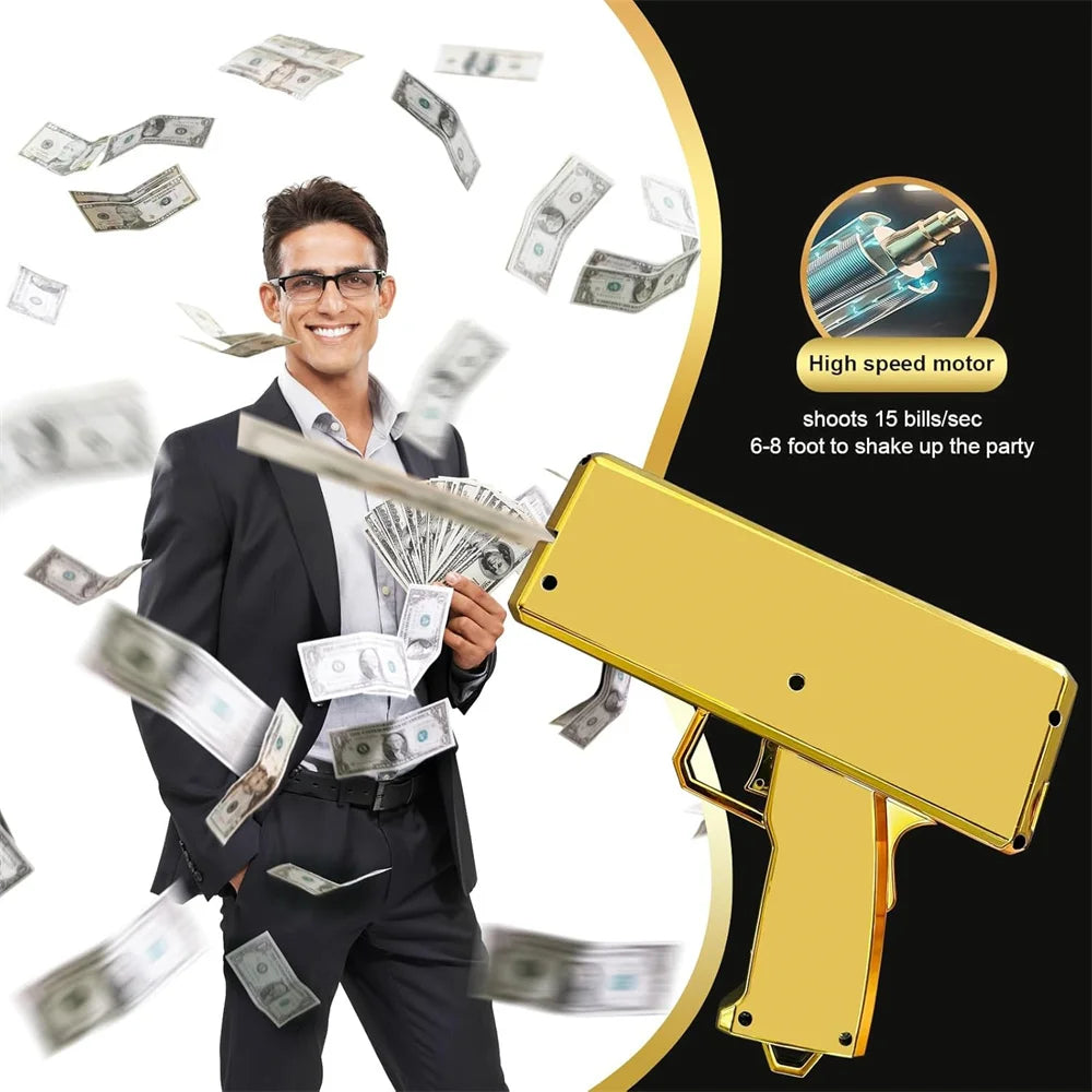 Money Shooter Gun That Look Real Fake Money Gun Shooter with Prop Money Handheld Spary Cash Gun for Game Movies Party Supplies