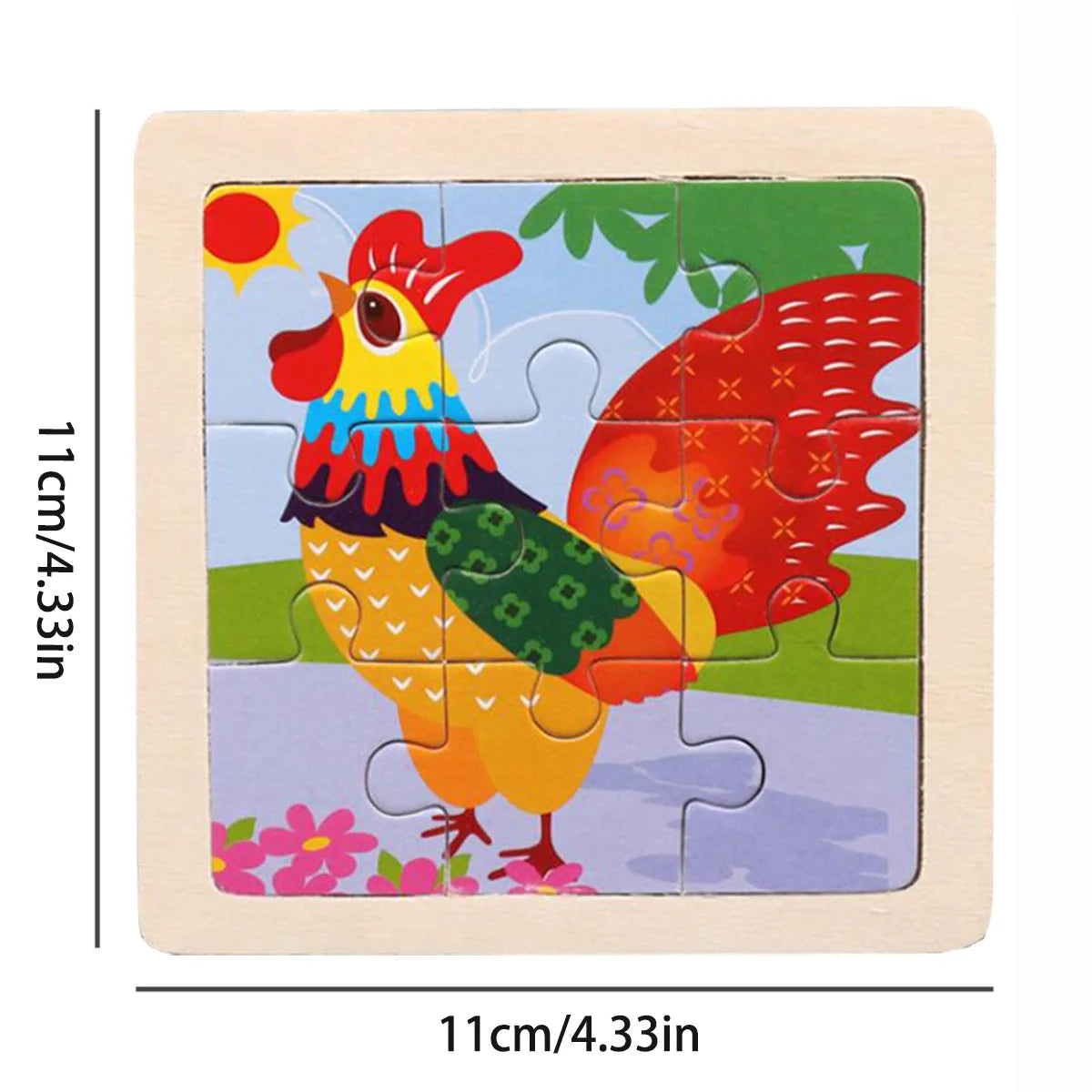 11cm/4.33in Wooden Jigsaw Puzzle Cartoon Animal Traffic Car Wood Puzzles for Kids Montessori Games Children Educational Toys