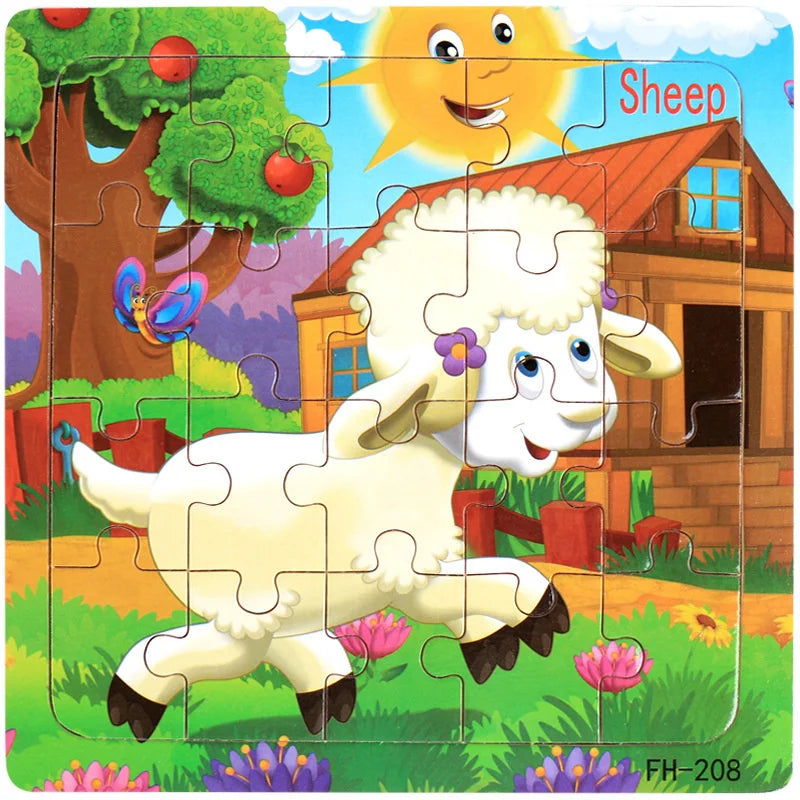 New 20 Piece Wooden 3d Puzzle Cartoon Animal Vehicle Jigsaw Puzzle Montessori Educational Toys For Kids 3-6 Years Old
