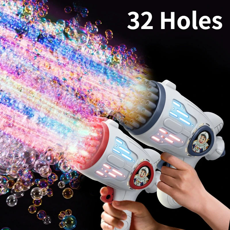 32 Holes Children Bubble Gun Toys LED Light Astronaut Shape Electric Automatic Soap Bubbles Machine for Kids Outdoor Toys Gifts