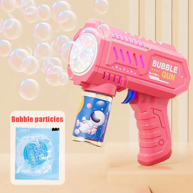 6-hole Dinosaur Bubble Machine Electric Bubble Gun with Light Fully Automatic Bubble Gun Automatic Soap Blower Outdoor Game Toy