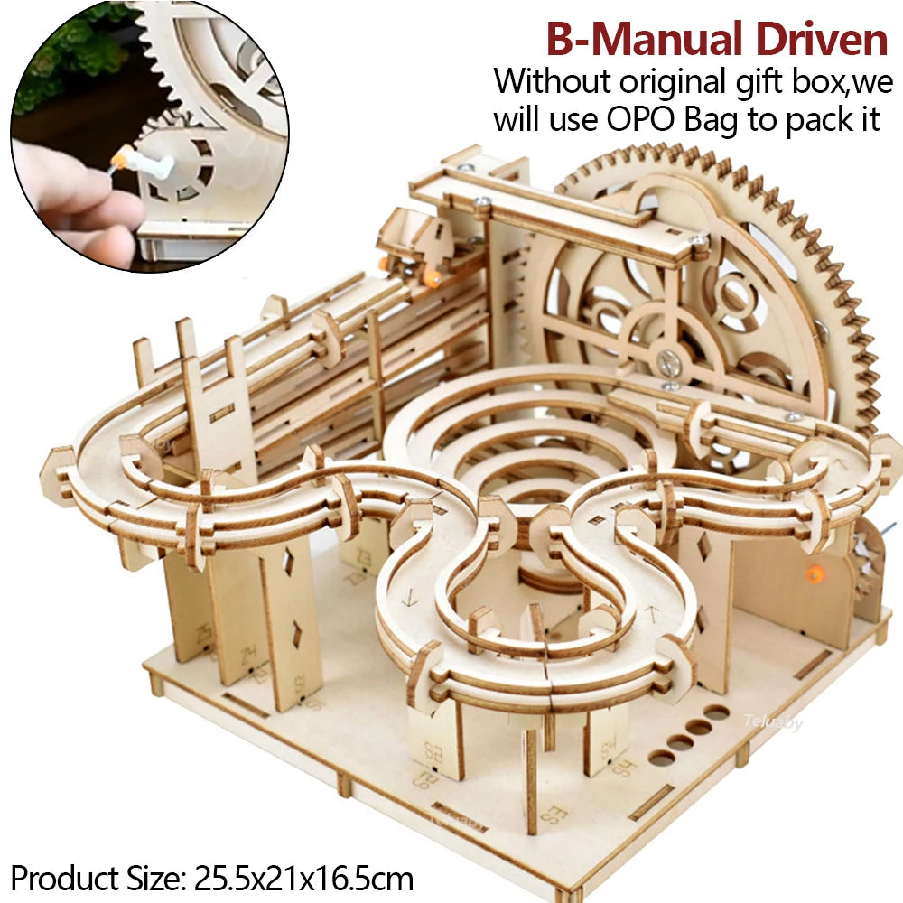 3D Wooden Puzzle Marble Run Set DIY Assembly Building Model Kit STEAM Engine Educational Toys for Adult Kids Birthday Gifts