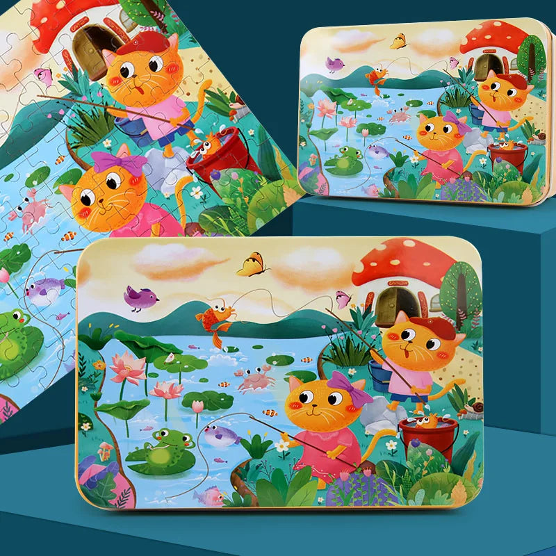 100 Pieces Puzzles for Kids Cartoon Animal Dinosaur Jigsaw Puzzle Montessori Games Children Educational Toys for Boys Girls