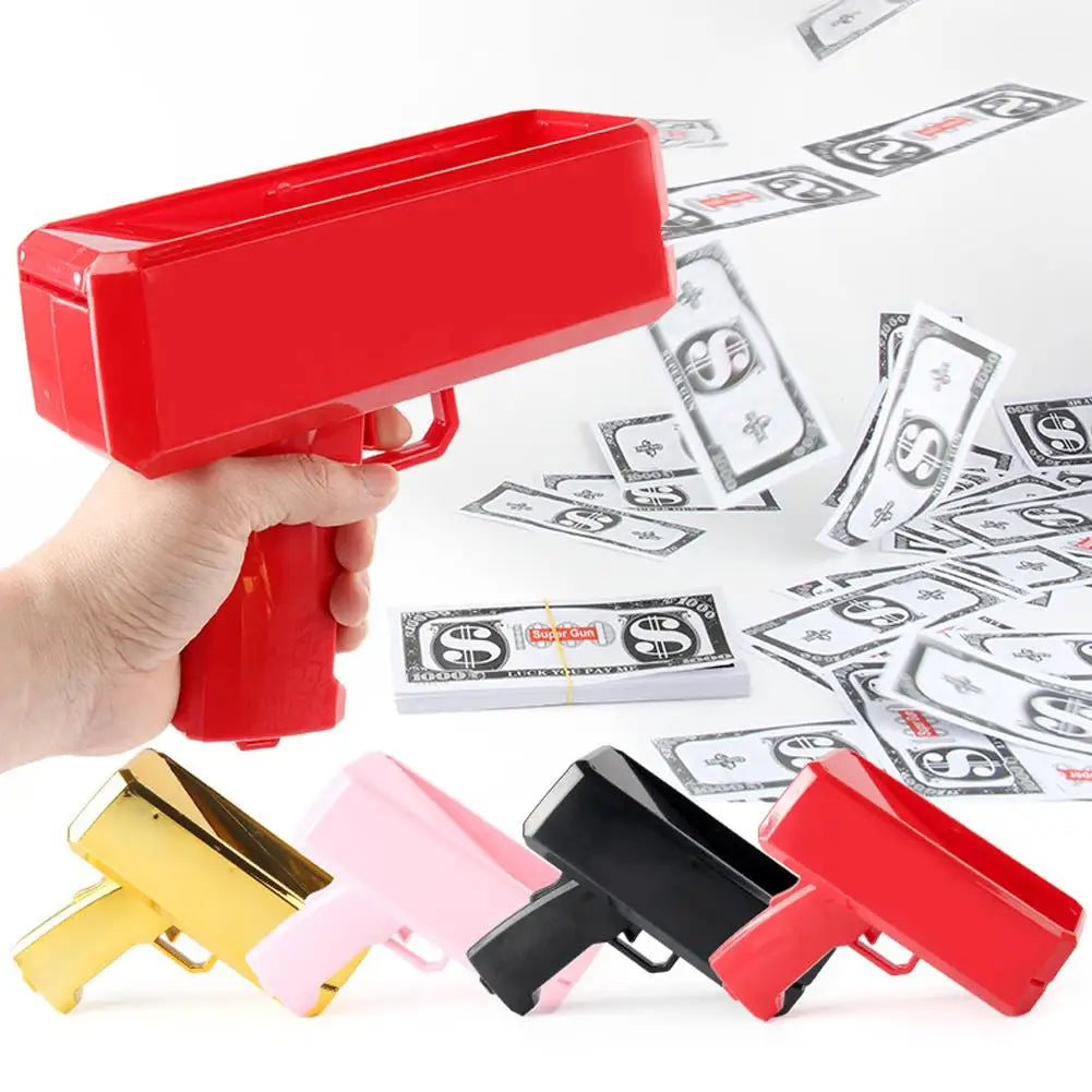 Money Shooter Gun That Look Real Fake Money Gun Shooter with Prop Money Handheld Spary Cash Gun for Game Birthday Decor