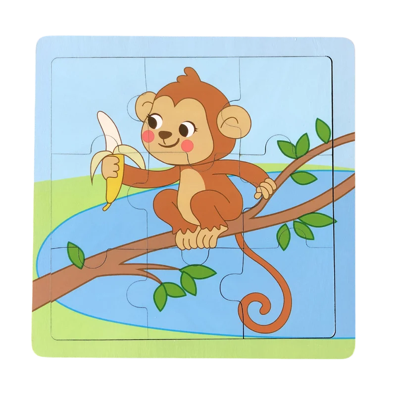 New 9 Piece Wooden Puzzle Toy Educational Cognitive Learning for Toddlers Cartoon Animals Vehicles Toddler Board Kids Gift