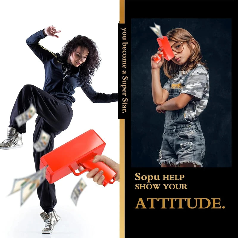 Cute Mini Prop Money Gun Paper Playing Spary Cash Shooter Gun Wedding Birthday Bachelor Party Celebration Supplies Kids Toys