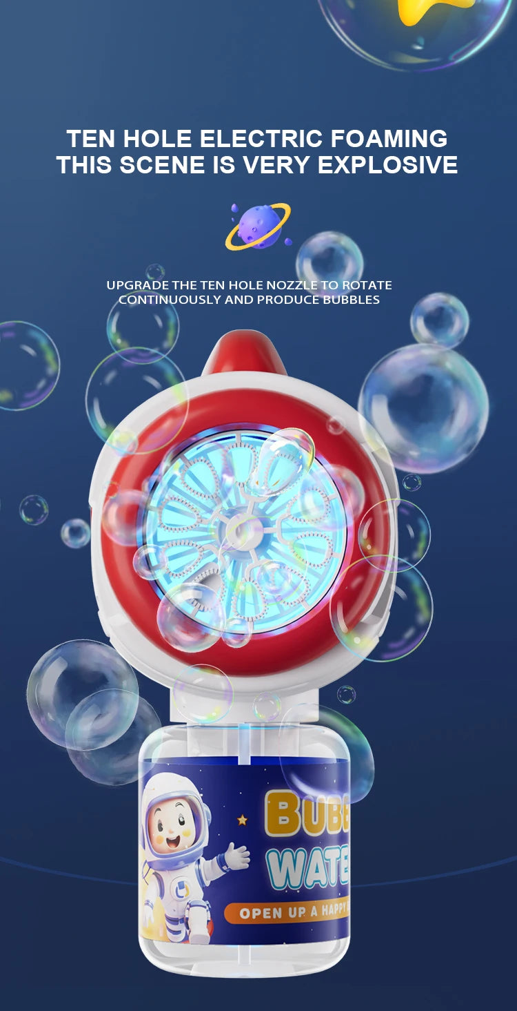 Space Astronauts Fully Automatic Bubble Gun Rocket Bubbles Machine Automatic Blower with Bubble Liquid Toy for Kids Bubble Gift