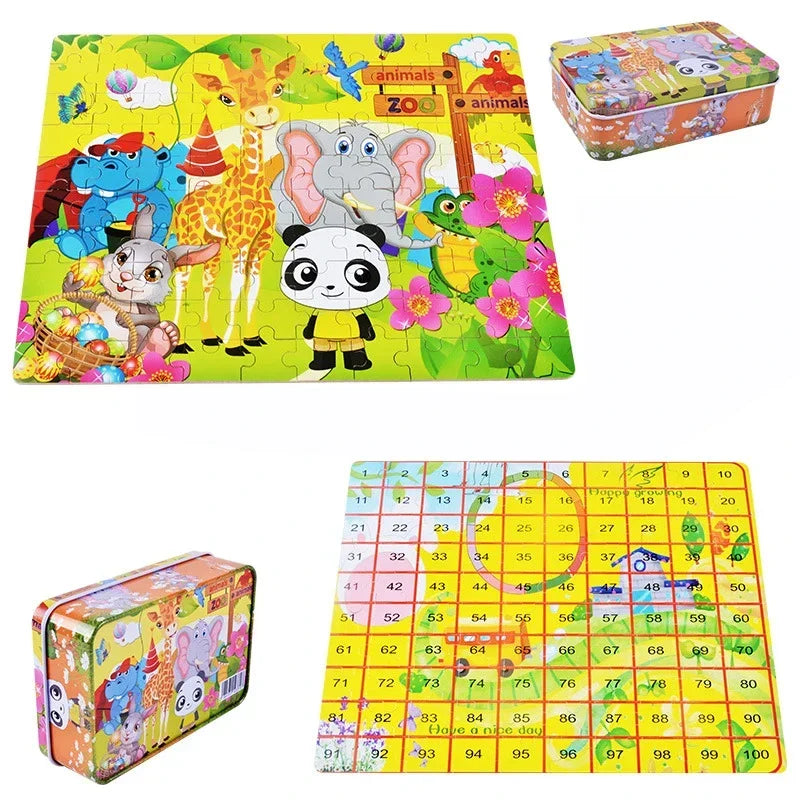 100 Pieces Puzzles for Kids Cartoon Animal Dinosaur Jigsaw Puzzle Montessori Games Children Educational Toys for Boys Girls
